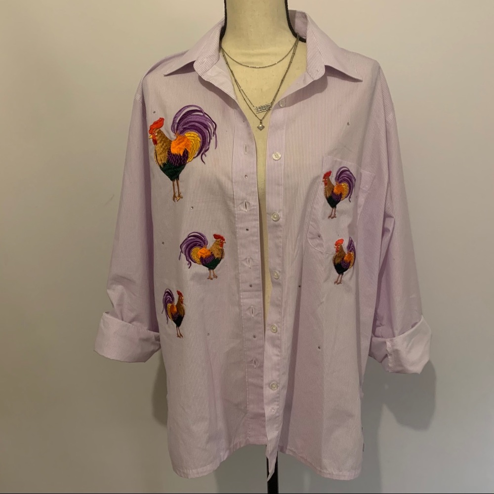 Rhinestone Bedazzled Rooster Button Down Shirt - image 1